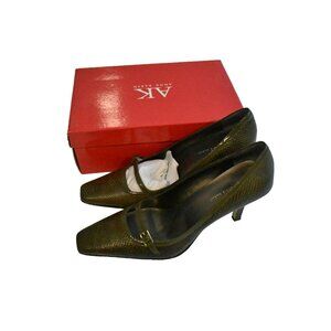 Anne Klein Green Reptile Print Heels Square Toe Size 9.5 New in Box